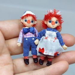 ooak dolls raggedy ann & andy 5 cm polymer clay miniature handmade dolls