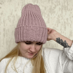 Pink warm winter womens hat