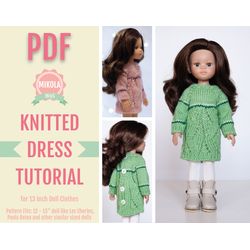 Knitted pattern Dress 13 inch doll clothes pattern, Paola Reina dress, Dianna Effner Little Darling clothes