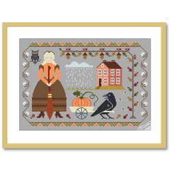 autumn season cross stitch pattern modern folk embroidery 2