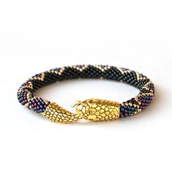 Ouroboros black snake bracelet, Beaded snake bracelet, Mothers day gift from daughter