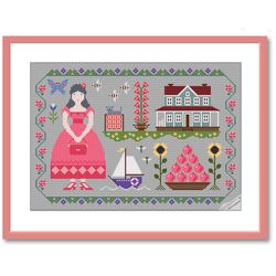 summer season cross stitch pattern modern folk embroidery 2
