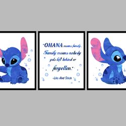 Lilo & Stitch Set Disney Art Print Digital Files nursery room, Stitch watercolor