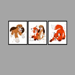 The Fox and the Hound Set Disney Art Print Digital Files nursery room, watercolor