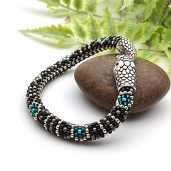 Snake bracelet, Turquoise beaded bracelet for women, Ouroboros jewelry, Handmade bracelet, Christmas gifts for mom