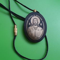 Jesus Christ large pendant made of vulcanic lava obsidian 1.5x1.1 inches free shipping