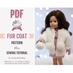 13 inch doll clothes pattern, PDF Sewing Pattern DOLL COAT, Paola Reina clothes, Dianna Effner Little Darling outfit