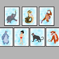The Jungle Book Mowgli Set Disney Art Print Digital Files nursery room watercolor