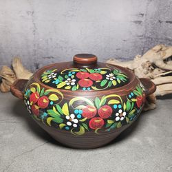 Ceramic cooking pot 118.34fl.oz  Casserole with lid handmade red clay