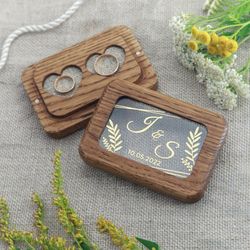 wood double wedding ring box for wedding ceremony, ring bearer pillow, ring holder, wooden personalized ring bearer box