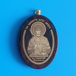 george the victorious christian icon pendant made of vulcanic lava detailed image free shipping