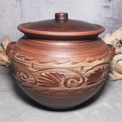 Pottery casserole 169,07 fl.oz Handmade red clay Cooking Pot