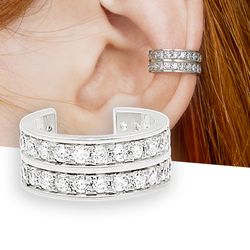 silver ear cuff with gems, crystals ear cuff earring no piercing