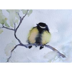 chickadee painting bird original watercolor animal artwork small art 5x7 by sonnegold