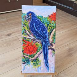 Parrot Painting Original Art Bird Oil Painting on Canvas Parrot Wall Art Original Artwork 40x20 cm by Inna Bebrisa