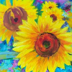Sunflower Painting Flower Fields Original Acrylic Art Floral Landscape Artwork Flower Wall Art by Sonnegold