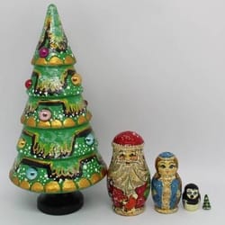 figurine christmas dog.decoration for the fireplace.made of wood.matryoshka christmas tree