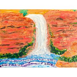 Grand Canyon Painting Arizona Original Art Havasu Falls Painting 18 by 24 Canvas Waterfall Impasto Oil Wall Art Landscap