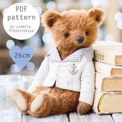 Teddy bear pattern with jacket, 26 cm, classic mohair bear