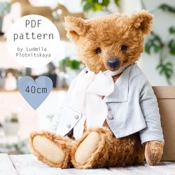 Big teddy bear pattern with jacket, 40 cm, classic mohair bear