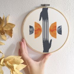 modern cross stitch pattern abstract cross stitch pdf hands and moon cross stitch mid century modern