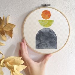 geometric cross stitch pattern modern cross stitch pdf mid-century cross stitch boho embroidery orange green gray