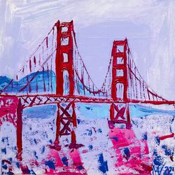 Golden Gate Bridge Painting San Francisco Original Art Impasto Oil California Art Canvas 10" Landscape Wall Artwork Squa