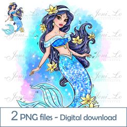 Arab Princess Mermaid 2 PNG files sea Princess Clipart Sublimation Magic design gift for princess Digital Download