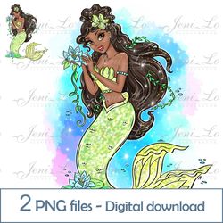 Black Princess Mermaid 2 PNG files sea Princess Clipart Sublimation Magic design gift for princess Digital Download