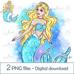 Princess Mermaid 2 PNG files sea Princess Clipart Sublimation Magic design gift for princess Digital Download