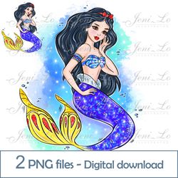 Princess Mermaid Blue 2PNG file sea Princess Clipart Sublimation Magic design gift for princess sequins Digital Download