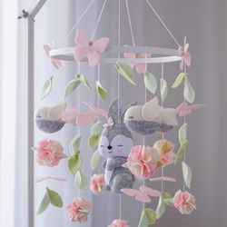 bunny baby mobile . baby shower gift. felt mobile nursery decor. boho baby mobile