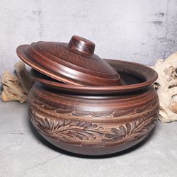 Handmade casserole for cooking Large kitchen pot 185.97 fl.oz Handmade red clay