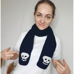 Infinity embroidered skull scarf unisex , halloween costume , skull gift , halloween gift , wool scarf , handmade gift