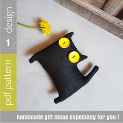 Black cat sewing pattern PDF rag doll tutorial in English, Halloween doll sewing diy