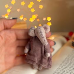 Tiny elephant toy.  stuffed elephant toy. miniature animals toy. OOAK vintage style.