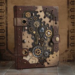 Brown Steampunk men journal A5 blank notebook diary Science gift for men for dad blank journal for him Boss gift husband