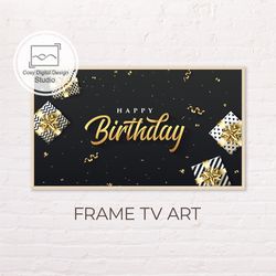 Samsung Frame TV Art | 4k Happy Birthday Art for Frame Tv | Digital Art Frame Tv | Gold Lettering Decor Birthday Present