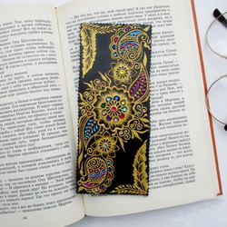 Personalized bookmark, Leather bookmark, Painted bookmark, Gifts for book lovers, Bookmark for women, Henna bookmark