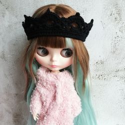 Blythe crochet gothic black crown headband for custom blythe doll hat blythe accessories