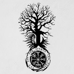 Tree Yggdrasil And Vegvisir Compass Germano Scandinavian Mythology Ancient Viking Wall Sticker Vinyl Decal Mural Art
