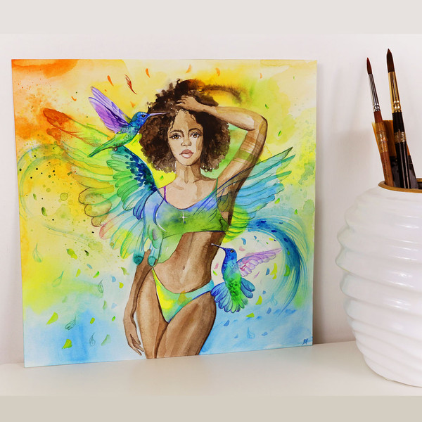 african-american-woman-painting-african-american-girl-original-art-woman-and-hummingbird-watercolor-bird-artwork-778.jpg