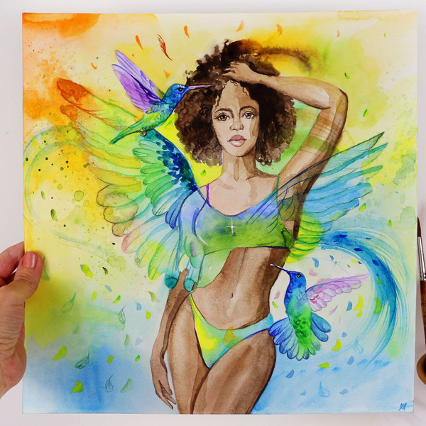 african-american-woman-painting-african-american-girl-original-art-woman-and-hummingbird-watercolor-bird-artwork-6778.jpg