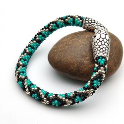 Snake bracelet for women, Turquoise beaded bracelet, Handmade jewelry
