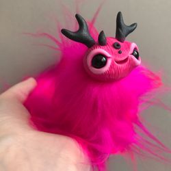 Caterpillar ART doll Neon pink creature toy Fantasy worm stuffed toy collectible