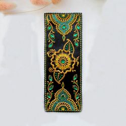 Personalized bookmark, Leather bookmark, Aesthetic bookmark, Henna bookmark, Gift for reading lovers, Literary - Emerald