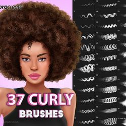 Procreate curly brushes. Procreate wavy hair brush. Hair Brush set