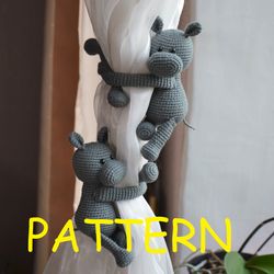 Crochet hippo pattern pdf Hippo curtain tiebacks for safari nursery decoration