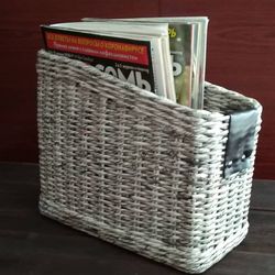 Desktop organizer for magazines Magazine basket Home office organizer Basket for Newspapers  Mail storage  Paper Storage
