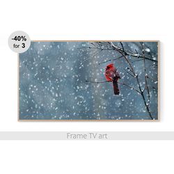 Frame TV Art Christmas, Samsung Frame TV art winter, Frame TV art landscape, Samsung Frame Tv Art Red Cardinal | 245